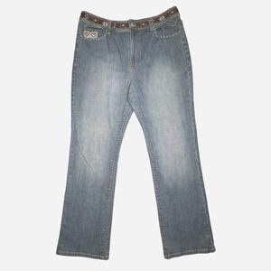 Vtg Chicos Platinum Jeans Womens 12 (2) Embellished Beaded Bootcut Southwest Art